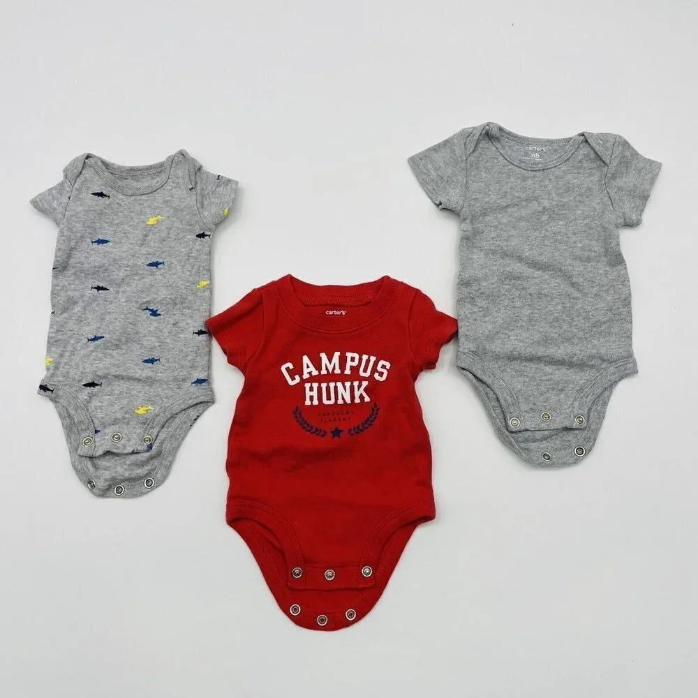 Carters Baby Infant Boys‎ Size Newborn 3 Piece Short Sleeve Bodysuit Lot 1597